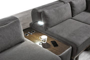 Lucas Ecksofa Runder Hocker mit Holzplatte