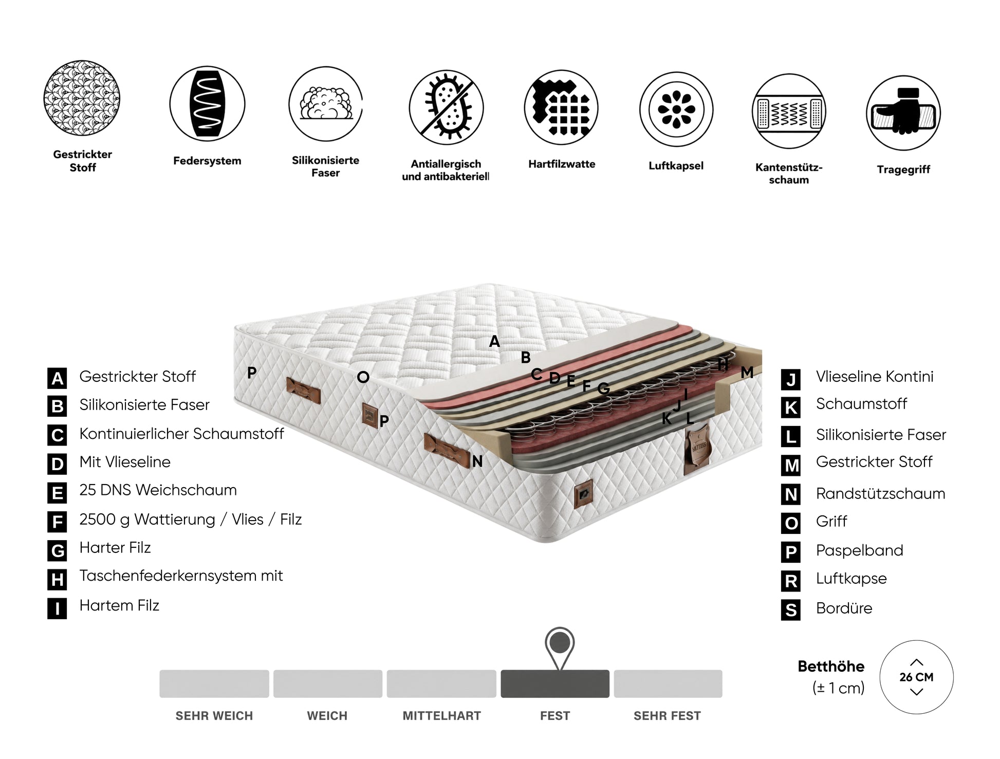 Siena Bett-Set mit Matratze